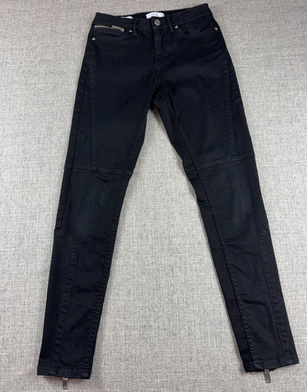 Reiss Alexis Jeans Womens 27 Black Moto Skinny Ankle Zip Biker Pants